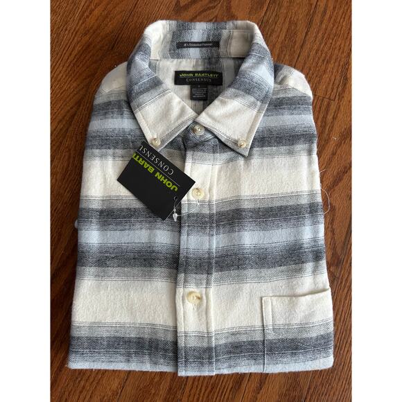 John Bartlett Consensus Essential Flannel Mens Large Striped Button Down -NWT - Picture 1 of 3